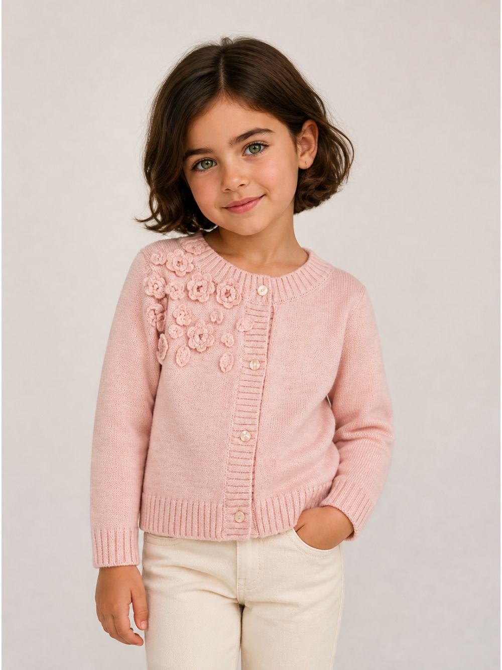 Cardigan per bambina Monnalisa Kids rosacon fiori ricamati all'uncinetto 17H802 8062 0091 MONNALISA KIDS 