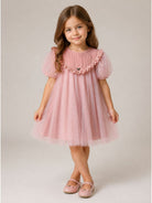 Abito per bambina Monnalisa Kids rosa con inserti in tulle 17H901 T9945 0063 MONNALISA KIDS 