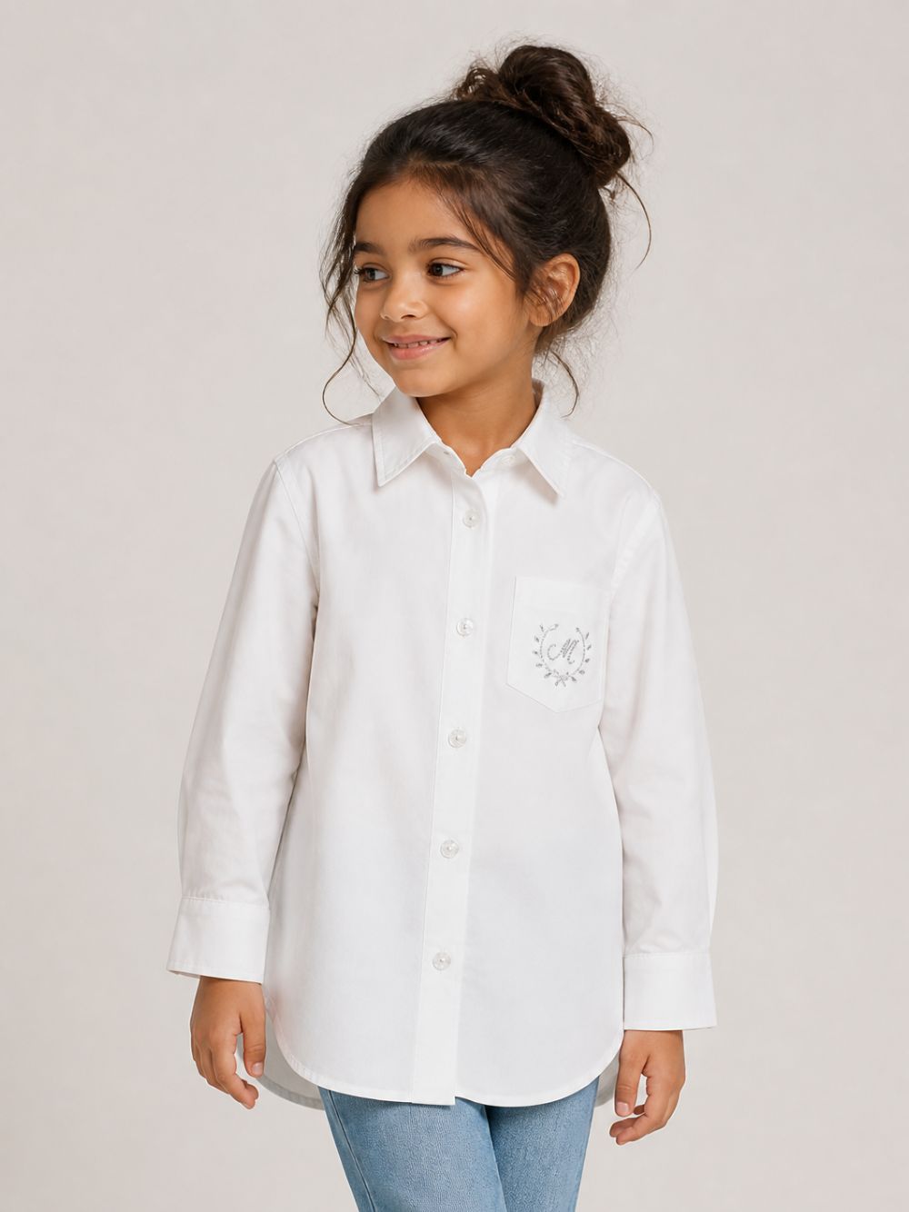 Camicia per bambina Monnalisa Kids bianca con dettagli con cristalli 18HISS 8153 0099 MONNALISA KIDS 