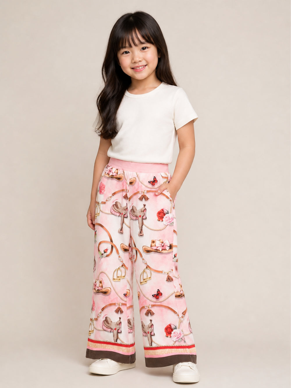 Pantaloni per bambina Monnalisa Kids rosa con stampa grafica all-over 19H401 8005 094F MONNALISA KIDS 