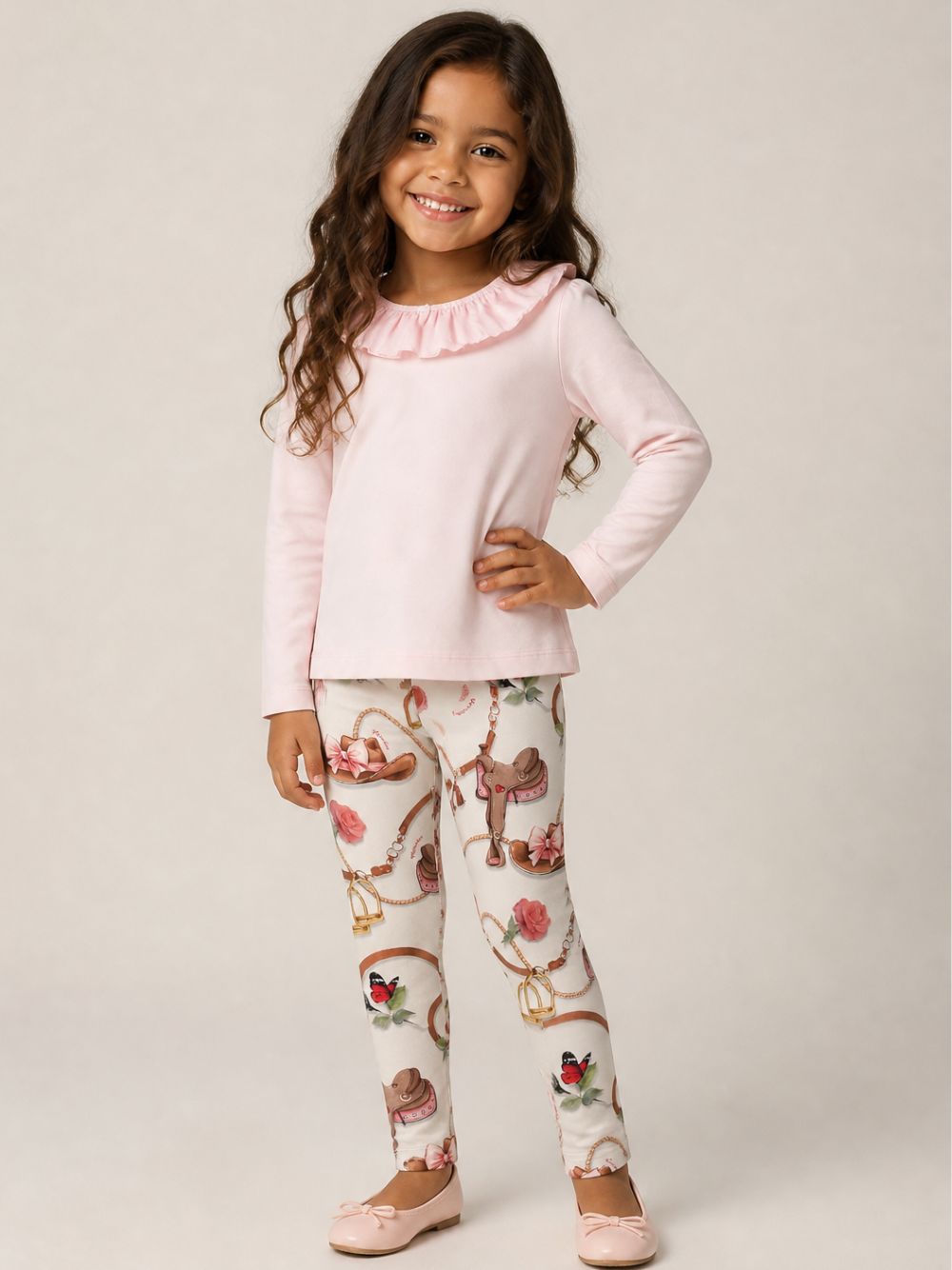 Pantaloni per bambina Monnalisa Kids bianchi con stampa grafica all-over 19H403NP 8011 029F MONNALISA KIDS 