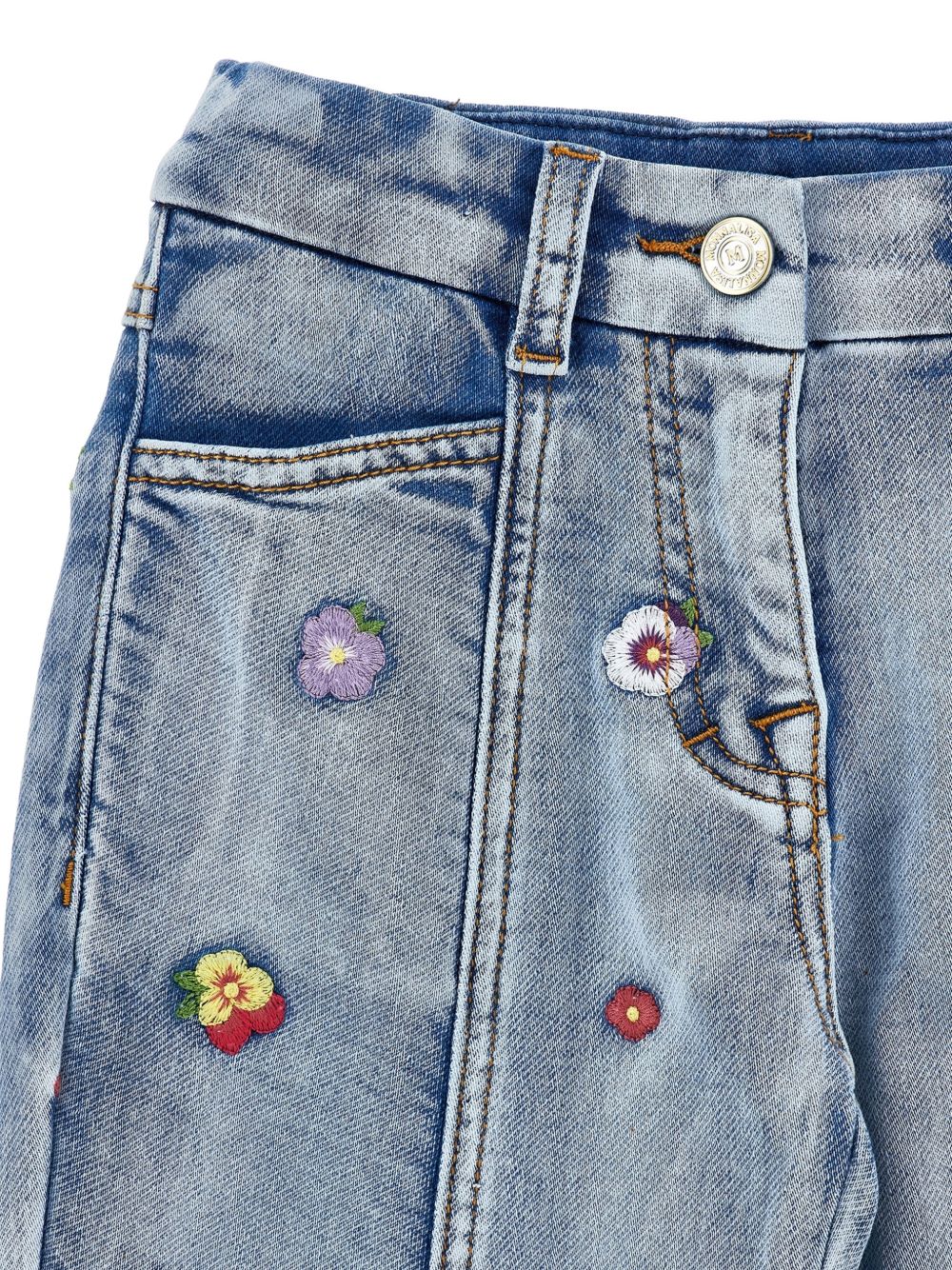 Jeans per bambina Monnalisa Kids in denim con ricamo a fiori 19H404 8042 6284 MONNALISA KIDS 