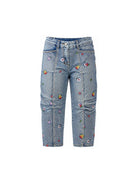 Jeans per bambina Monnalisa Kids in denim con ricamo a fiori 19H404 8042 6284 MONNALISA KIDS 