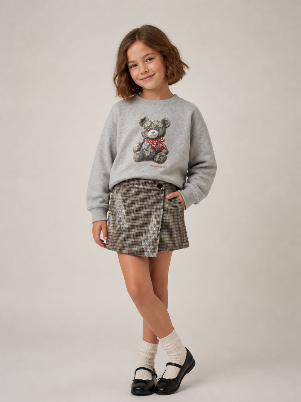 Maglione per bambina Monnalisa Kids grigio con stampa Teddy Bear 19H605NP 8010 0033 MONNALISA KIDS 