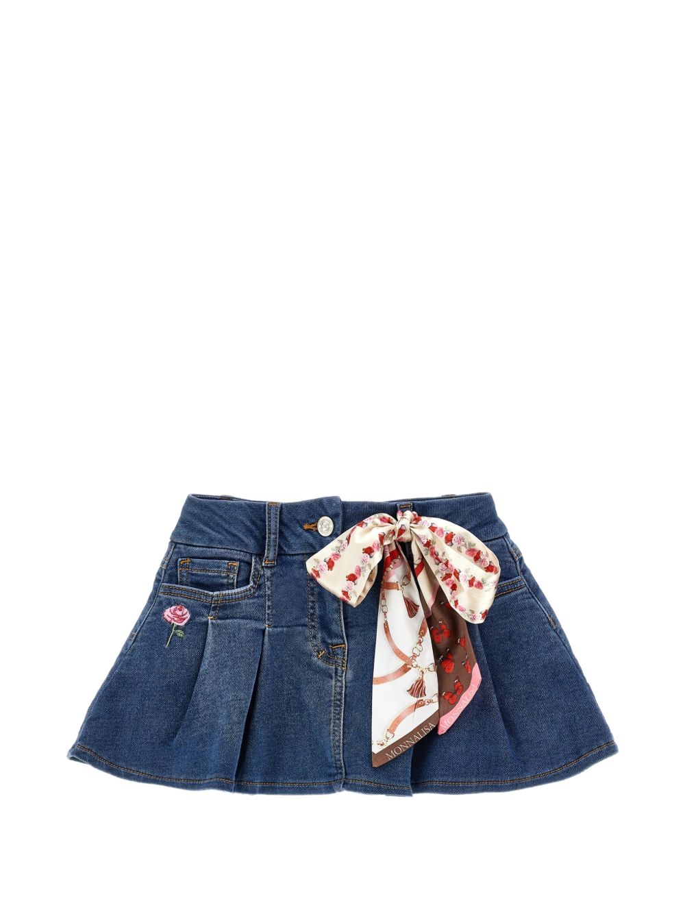 Gonna plissettata per bambina Monnalisa Kids in denim con motivo a fiori 19H700 8042 0055 MONNALISA KIDS 