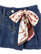 Gonna plissettata per bambina Monnalisa Kids in denim con motivo a fiori 19H700 8042 0055 MONNALISA KIDS 