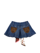 Gonna plissettata per bambina Monnalisa Kids in denim con motivo a fiori 19H700 8042 0055 MONNALISA KIDS 
