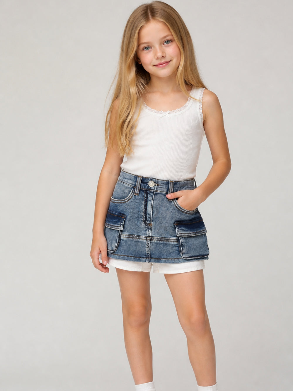 Gonna per bambina Monnalisa Kids denim con impunture a contrasto 19H705 8044 0055 MONNALISA KIDS 