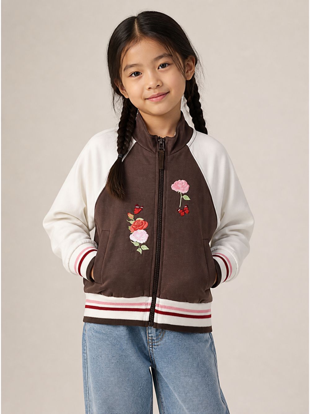 Felpa per bambina Monnalisa Kids marrone con ricamo a fiori sul davanti 19H801 8006 0006 MONNALISA KIDS 