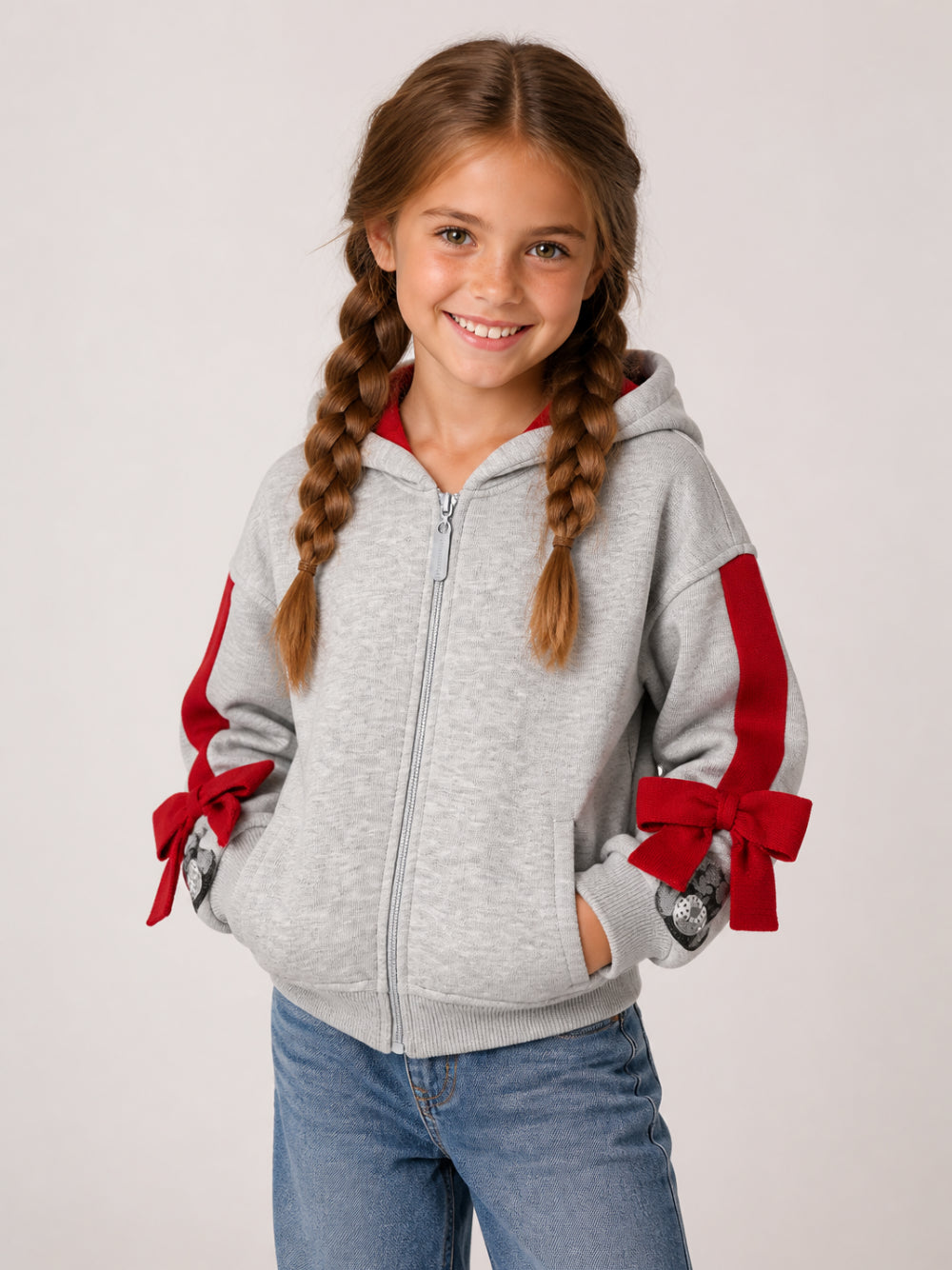 Felpa per bambina Monnalisa Kids grigia con dettaglio fiocchi sulle maniche 19H805 8010 0033 MONNALISA KIDS 