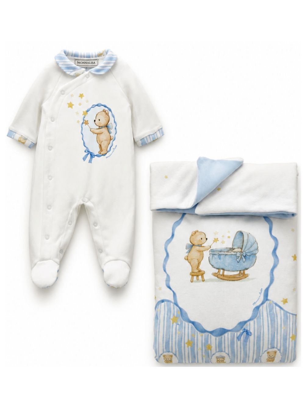 Set tutina e coperta per neonati Monnalisa Kids azzurro con stampa Teddy Bear 22H502 8000 0152 MONNALISA KIDS 