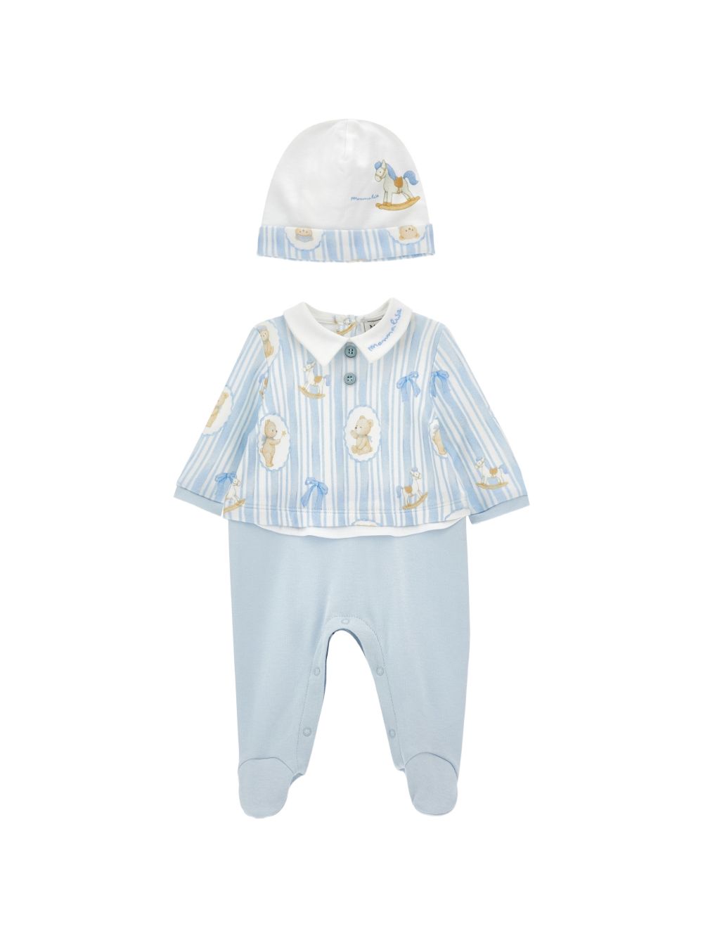 Set tutina e berretto per neonato Monnalisa Kids azzurro con stampa Teddy Bear 22H504 8019 0152 MONNALISA KIDS 