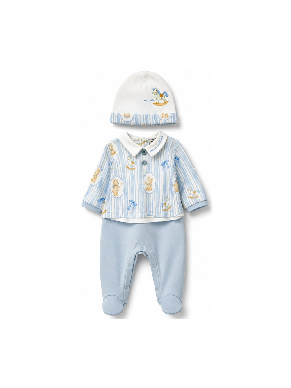 Set tutina e berretto per neonato Monnalisa Kids azzurro con stampa Teddy Bear 22H504 8019 0152 MONNALISA KIDS 