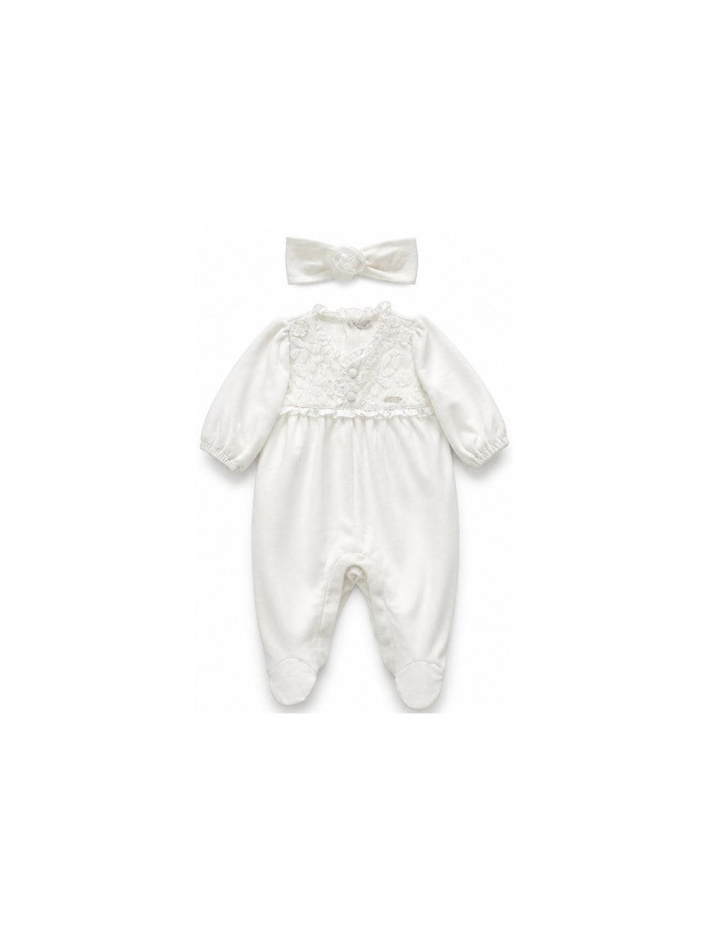 Tutina e fascia per capelli per neonata Monnalisa Kids bianca con ricamo a fiori 35H501 8072 0001 MONNALISA KIDS 