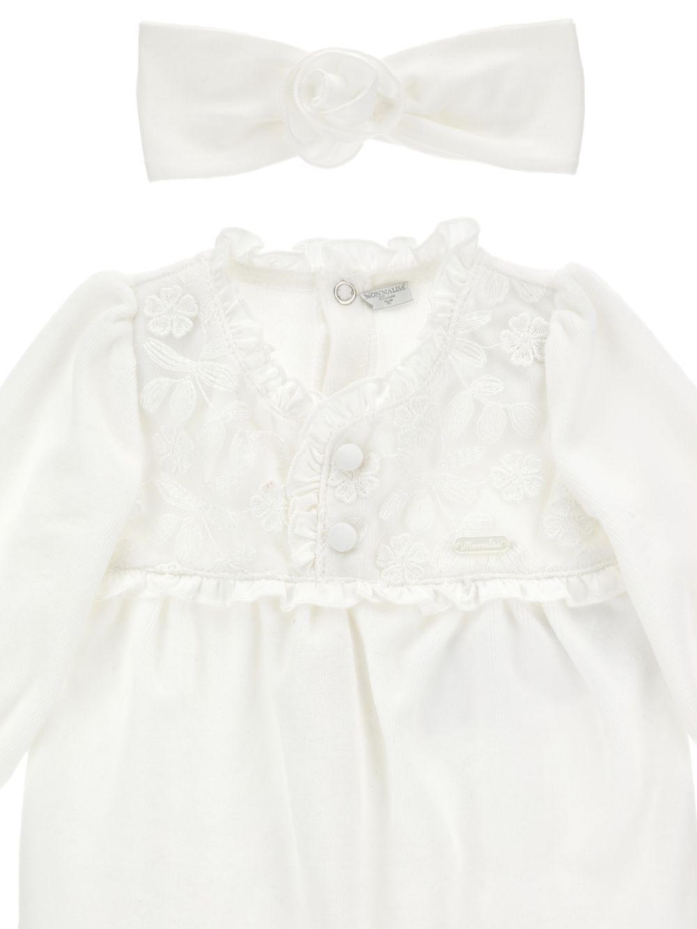 Tutina e fascia per capelli per neonata Monnalisa Kids bianca con ricamo a fiori 35H501 8072 0001 MONNALISA KIDS 