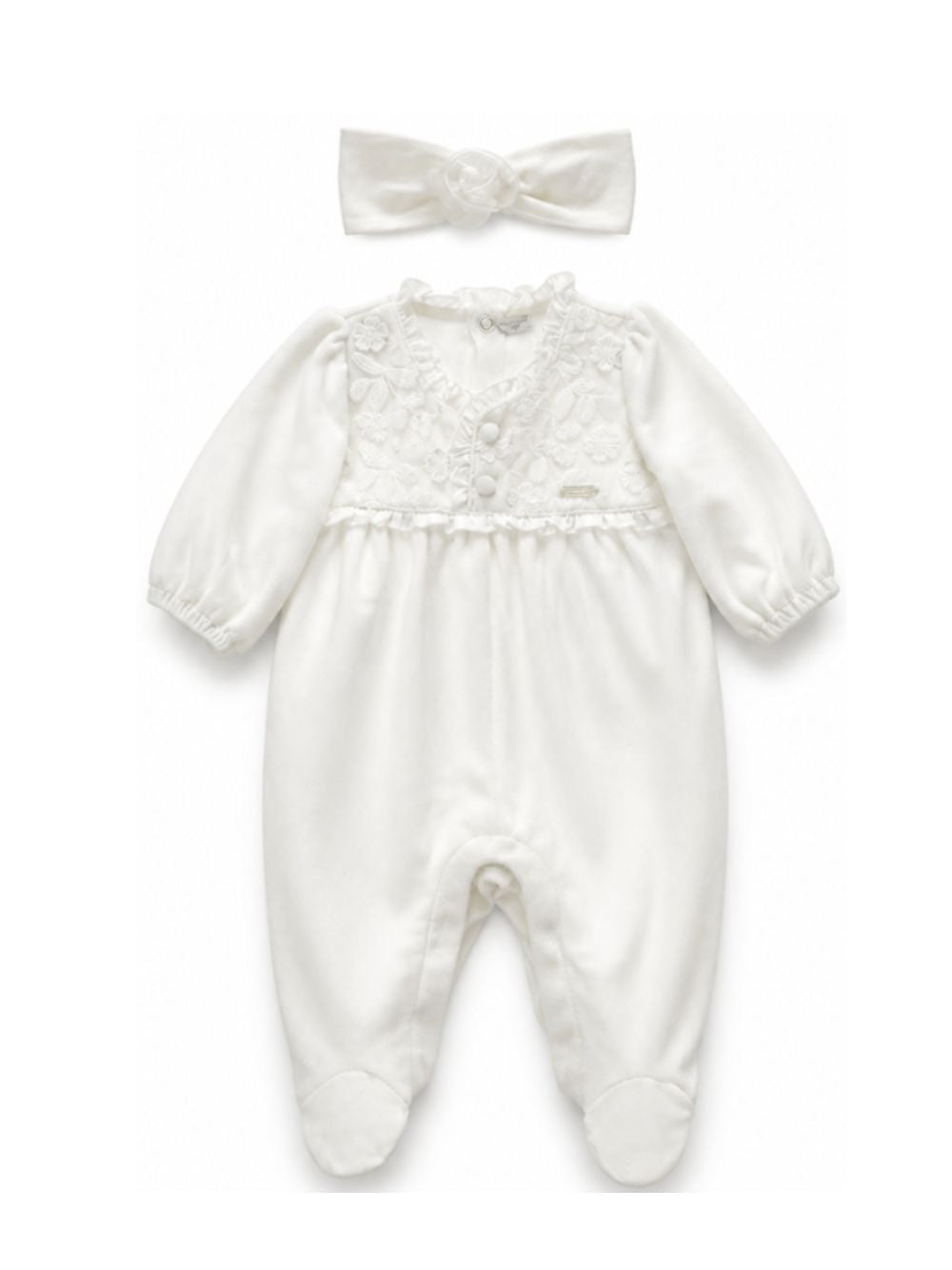 Tutina e fascia per capelli per neonata Monnalisa Kids bianca con ricamo a fiori 35H501 8072 0001 MONNALISA KIDS 