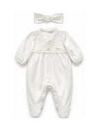 Tutina e fascia per capelli per neonata Monnalisa Kids bianca con ricamo a fiori 35H501 8072 0001 MONNALISA KIDS 