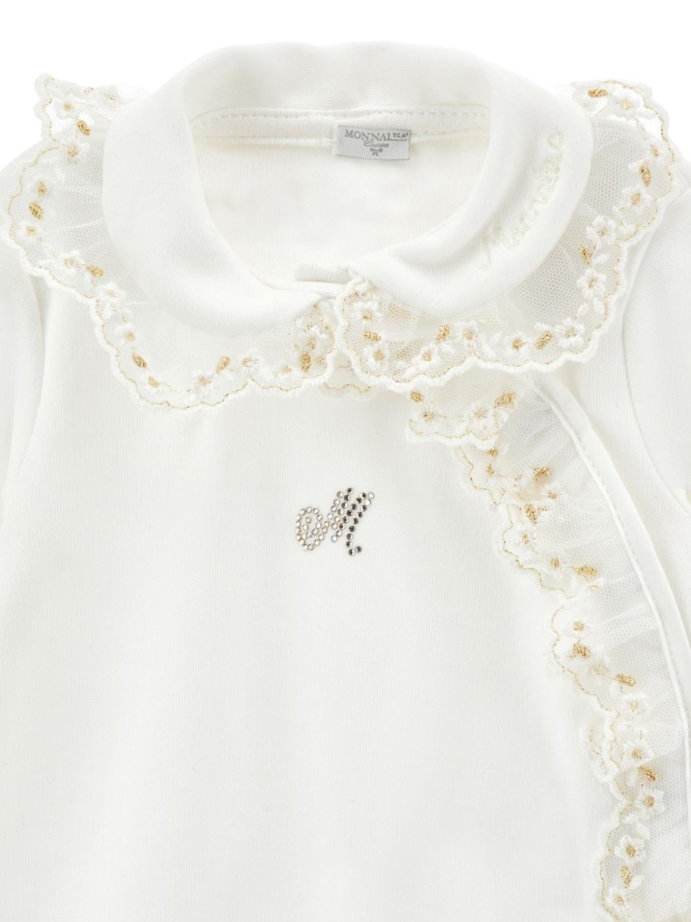 Set tutina cappellino e bavaglino per neonata Monnalisa Kids bianco con ricami floreali 35H503 8070 0001 MONNALISA KIDS 