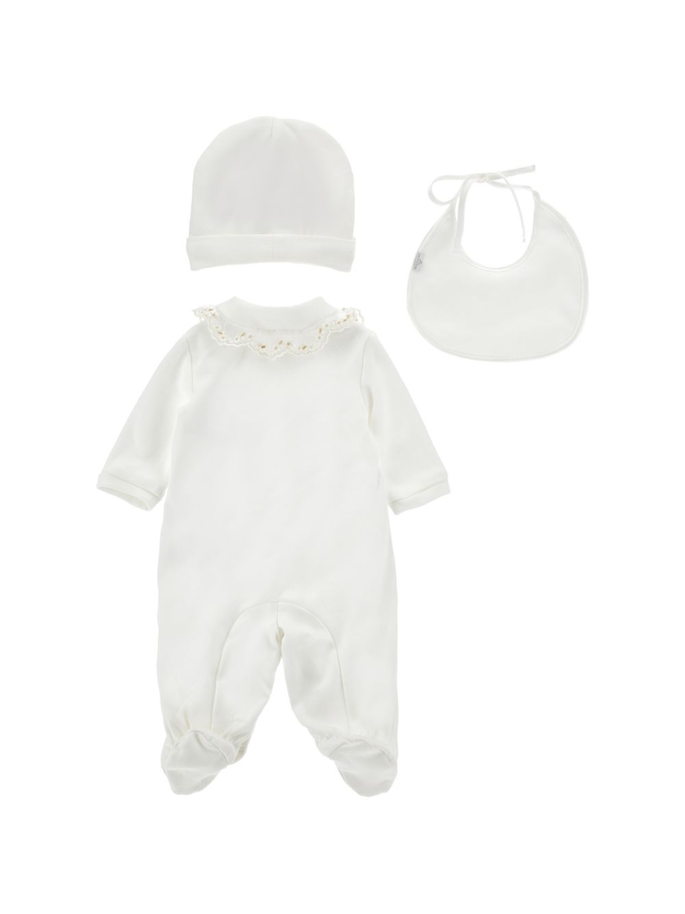 Set tutina cappellino e bavaglino per neonata Monnalisa Kids bianco con ricami floreali 35H503 8070 0001 MONNALISA KIDS 