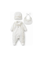 Set tutina cappellino e bavaglino per neonata Monnalisa Kids bianco con ricami floreali 35H503 8070 0001 MONNALISA KIDS 