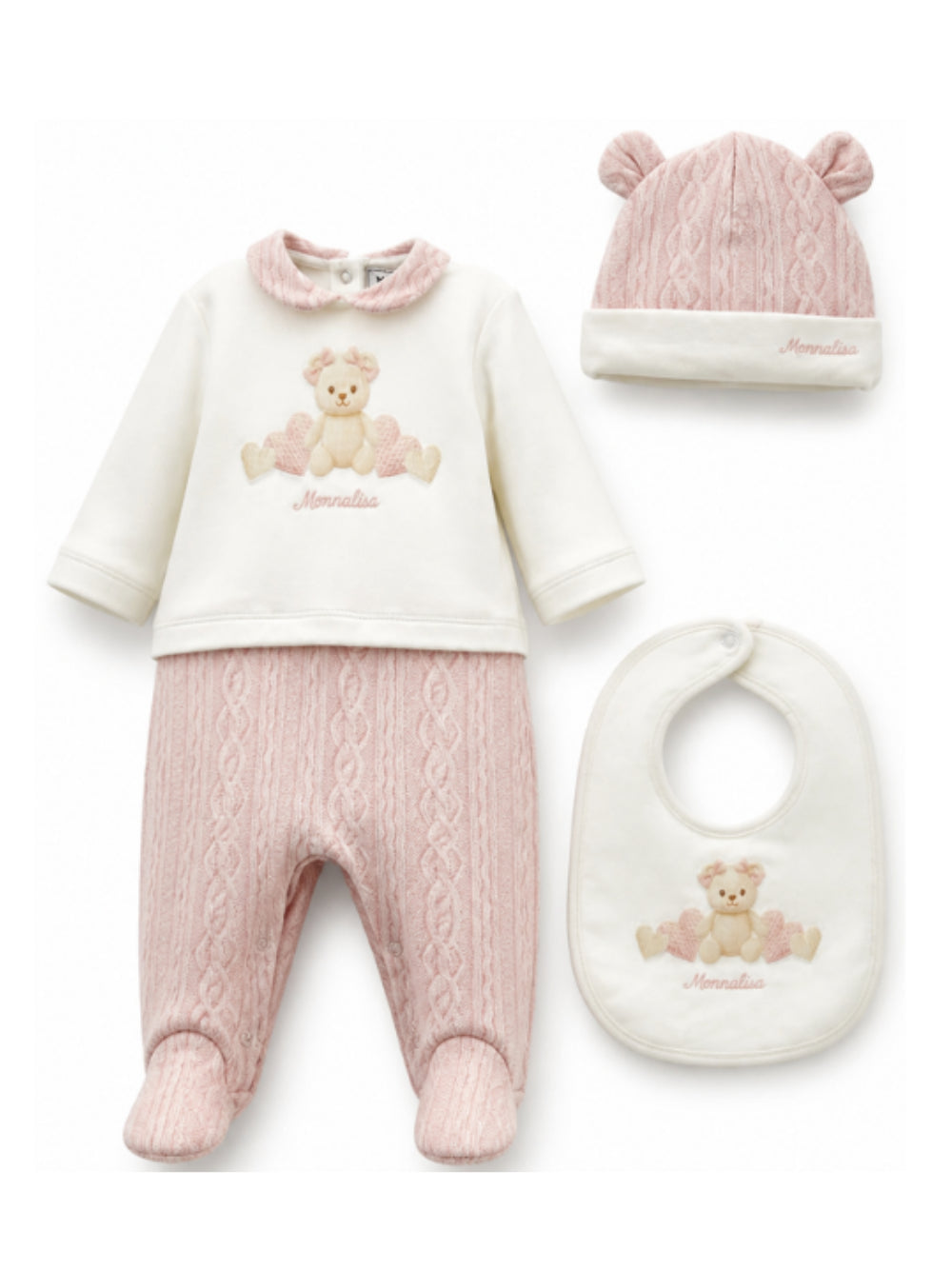 Set tutina cappellino e berretto per neonata Monnalisa Kids con stampa grafica orsetto 35H506 8001 0191 MONNALISA KIDS 