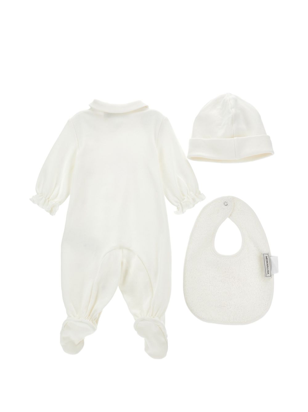 Set tutina cappellino e bavaglino per neonata Monnalisa Kids bianco con stampa grafica carosello 35H509 8000 0001 MONNALISA KIDS 