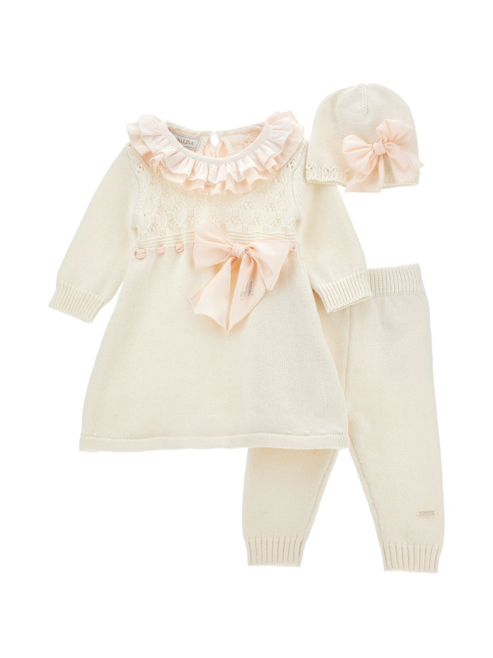 Set di tre pezzi per neonata Monnalisa Kids bianco con dettaglio con fiocco 35H512 8060 0191 MONNALISA KIDS 