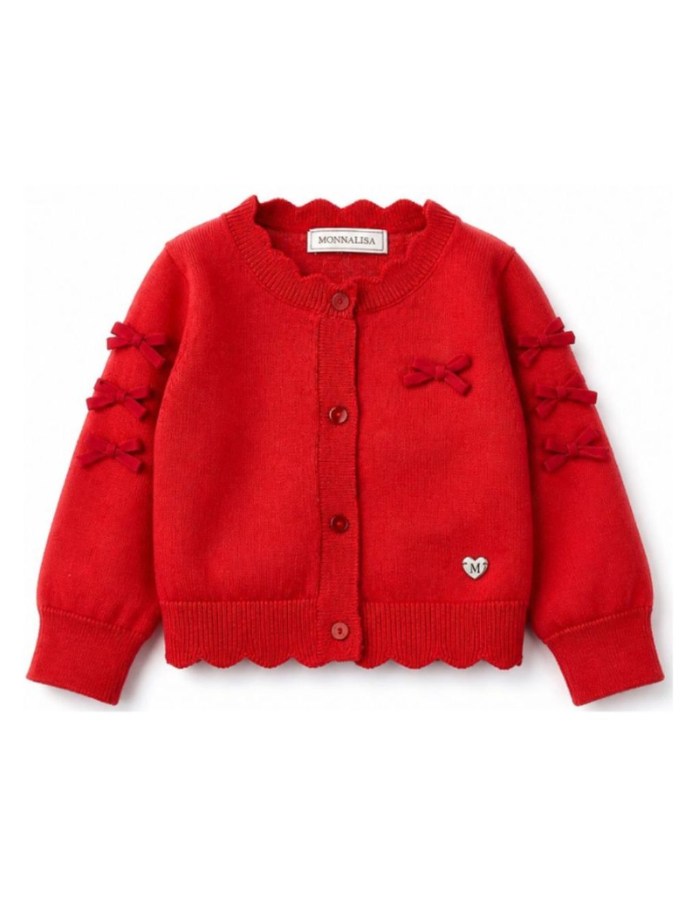 Cardigan per bambina Monnalisa Kids rosso con orlo smerlato 37H800 8060 0043 MONNALISA KIDS 