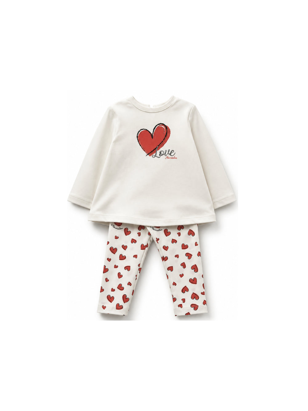 Set due pezzi per neonata Monnalisa Kids bianco con stampa con cuori 39H504RU 8002 0001 MONNALISA KIDS 