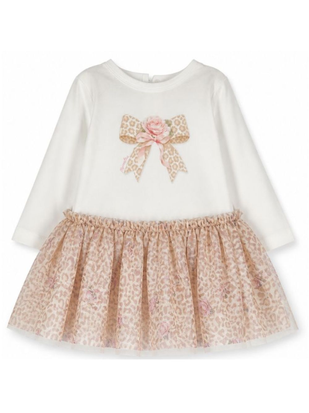 Abito per neonata Monnalisa Kids bianco con stampa grafica animalier 39H900 8002 0180 MONNALISA KIDS 