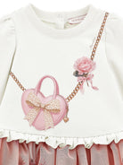 Abito per neonata Monnalisa Kids bianco e rosa con ruches e stampa grafica 39H901 8006 0001 MONNALISA KIDS 