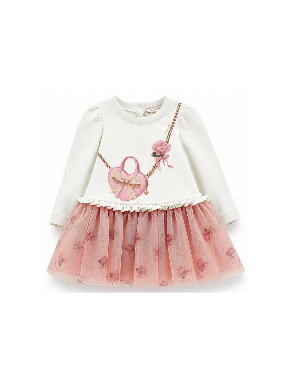 Abito per neonata Monnalisa Kids bianco e rosa con ruches e stampa grafica 39H901 8006 0001 MONNALISA KIDS 
