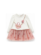 Abito per neonata Monnalisa Kids bianco e rosa con ruches e stampa grafica 39H901 8006 0001 MONNALISA KIDS 