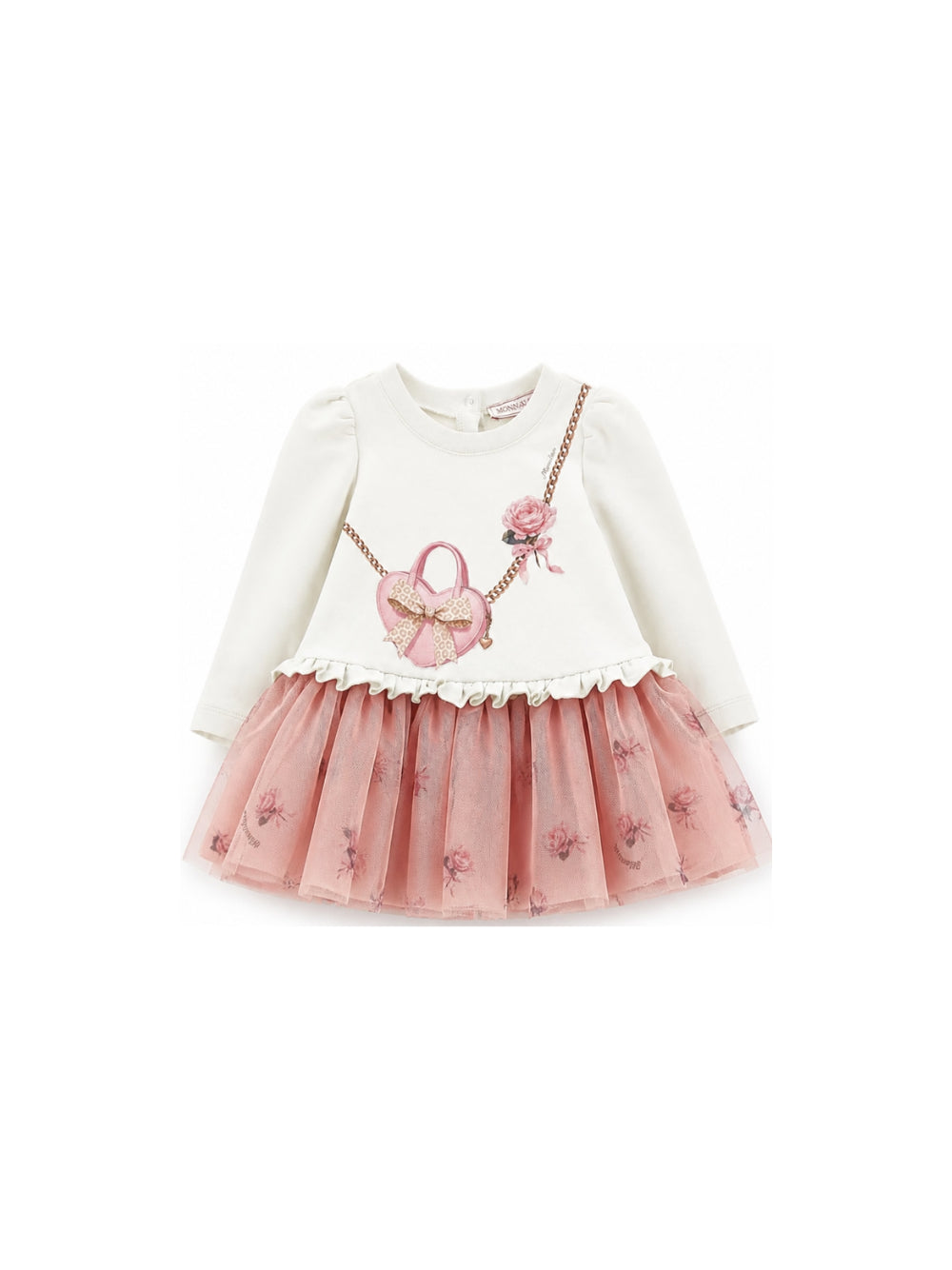 Abito per neonata Monnalisa Kids bianco e rosa con ruches e stampa grafica 39H901 8006NB 0001 MONNALISA KIDS 