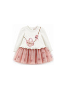 Abito per neonata Monnalisa Kids bianco e rosa con ruches e stampa grafica 39H901 8006NB 0001 MONNALISA KIDS 