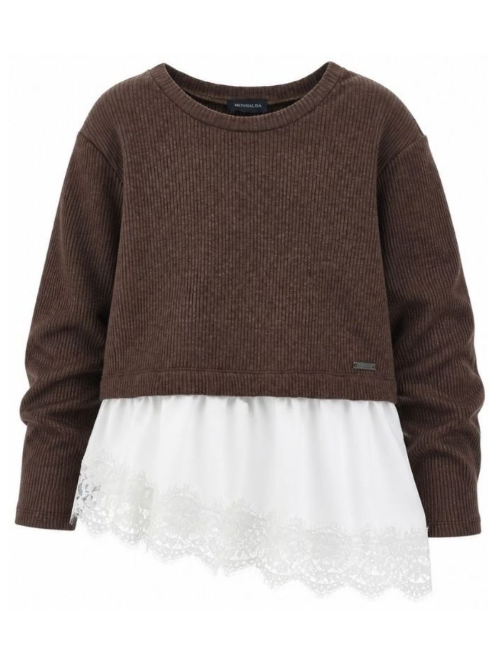 Maglione per bambina Monnalisa Kids marrone con rifinitura in pizzo 41H607 8214 0006 MONNALISA KIDS 