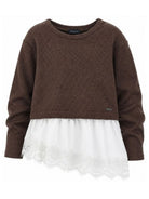 Maglione per bambina Monnalisa Kids marrone con rifinitura in pizzo 41H607 8214 0006 MONNALISA KIDS 