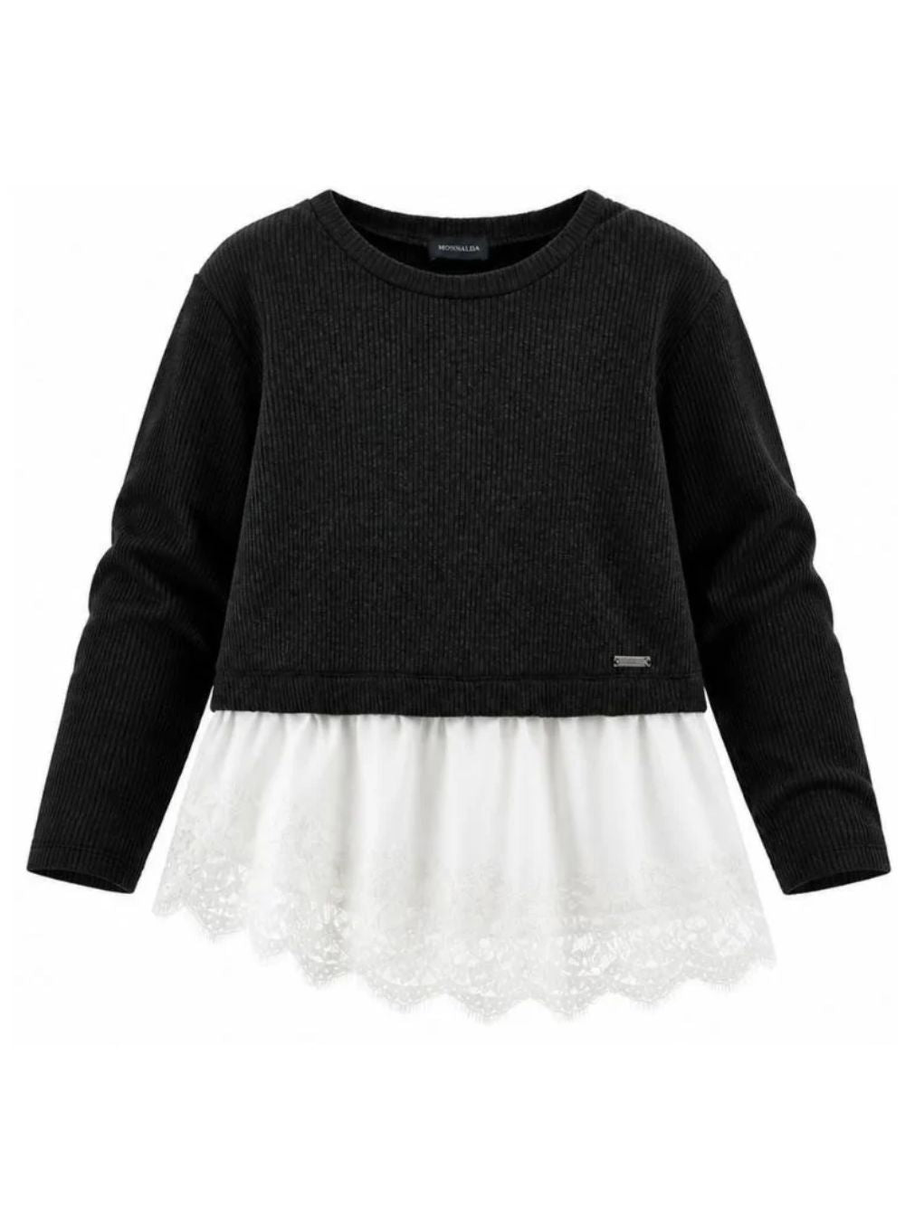 Maglione per bambina Monnalisa Kids nero con rifinitura in pizzo 41H607 8214 0050 MONNALISA KIDS 