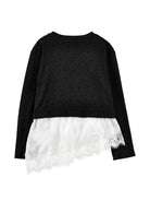 Maglione per bambina Monnalisa Kids nero con rifinitura in pizzo 41H607 8214 0050 MONNALISA KIDS 