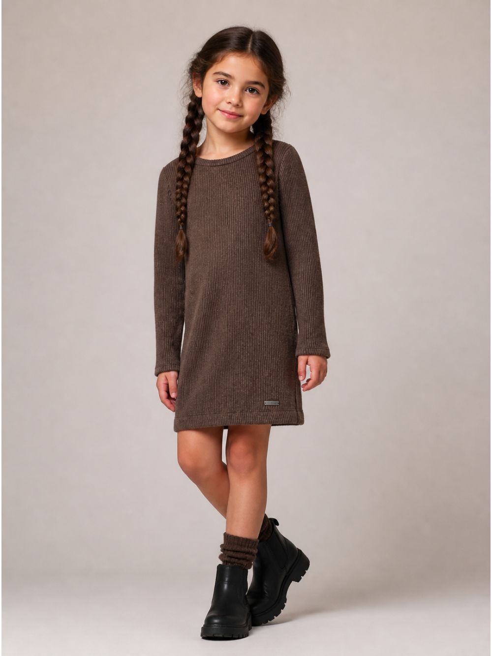 Abito per bambina Monnalisa Kids marrone a coste a maniche lunghe 41H903 8214 0006 MONNALISA KIDS 