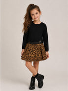 Abito per bambina Monnalisa Kids nero con motivo leopardato con cintura 41H904 8220 0050 MONNALISA KIDS 