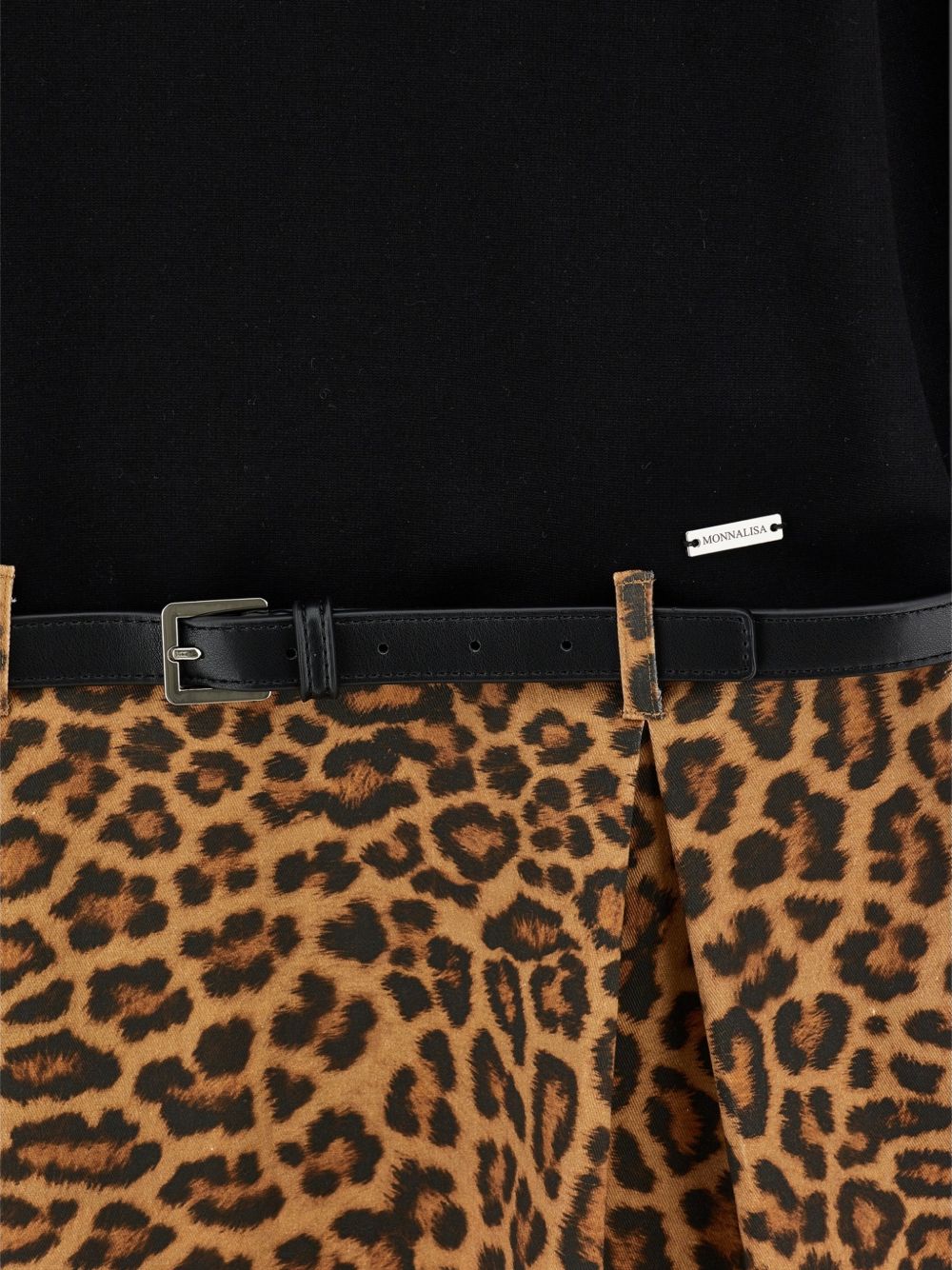 Abito per bambina Monnalisa Kids nero con motivo leopardato con cintura 41H904 8220 0050 MONNALISA KIDS 