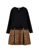 Abito per bambina Monnalisa Kids nero con motivo leopardato con cintura 41H904 8220 0050 MONNALISA KIDS 