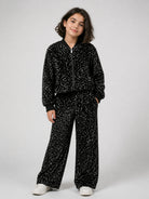 Pantaloni per bambina Monnalisa Kids neri con decorazione con paillettes 49H404 8084 0050 MONNALISA KIDS 
