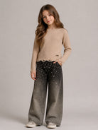 Maglione per bambina Monnalisa Kids marrone con trama a coste 49H600 8061 0003 MONNALISA KIDS 