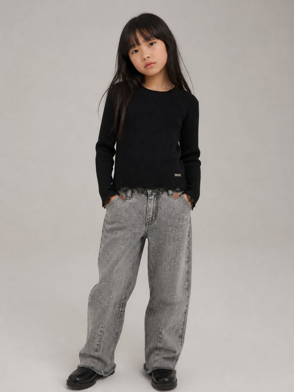Maglione per bambina Monnalisa Kids nero con trama a coste 49H600 8061 0050 MONNALISA KIDS 