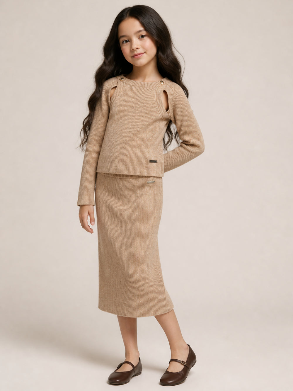 Gonna per bambina Monnalisa Kids beige con trama a coste 49H702 8061 0003 MONNALISA KIDS 