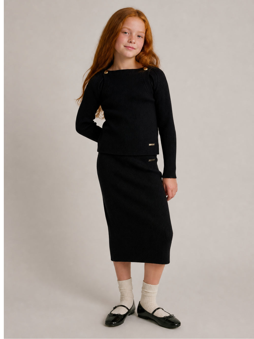 Gonna per bambina Monnalisa Kids nera con trama a coste 49H702 8061 0050 MONNALISA KIDS 