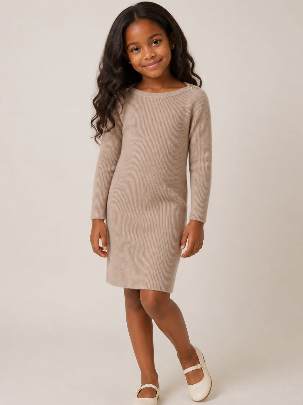 Abito per bambina Monnalisa Kids beige con trama a coste 49H901 8061 0003 MONNALISA KIDS 