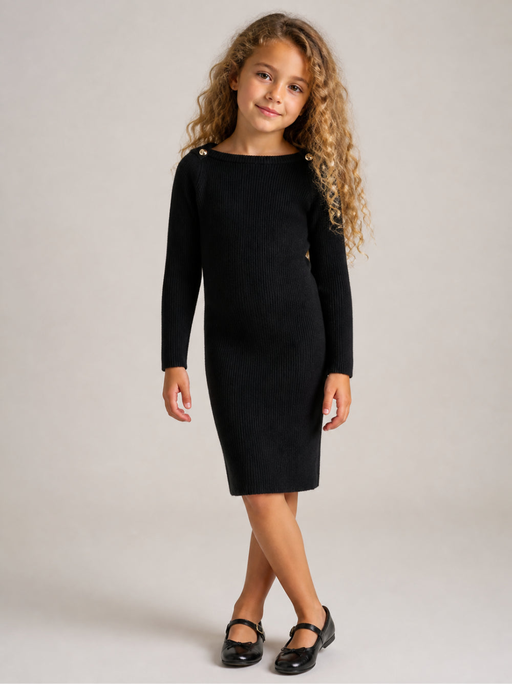Abito per bambina Monnalisa Kids nero con trama a coste 49H901 8061 0050 MONNALISA KIDS 
